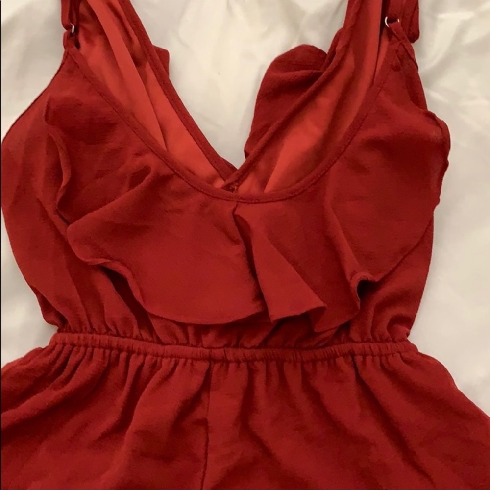 Rust Ruffle Romper by Reverse - Picture 6 of 8